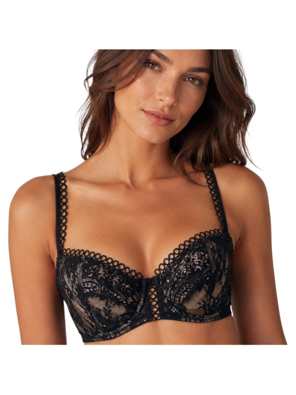 Victoria’s Secret Black Lace Underwire Push-Up Bra Without Padding 32DD Sheer Un - Picture 1 of 6